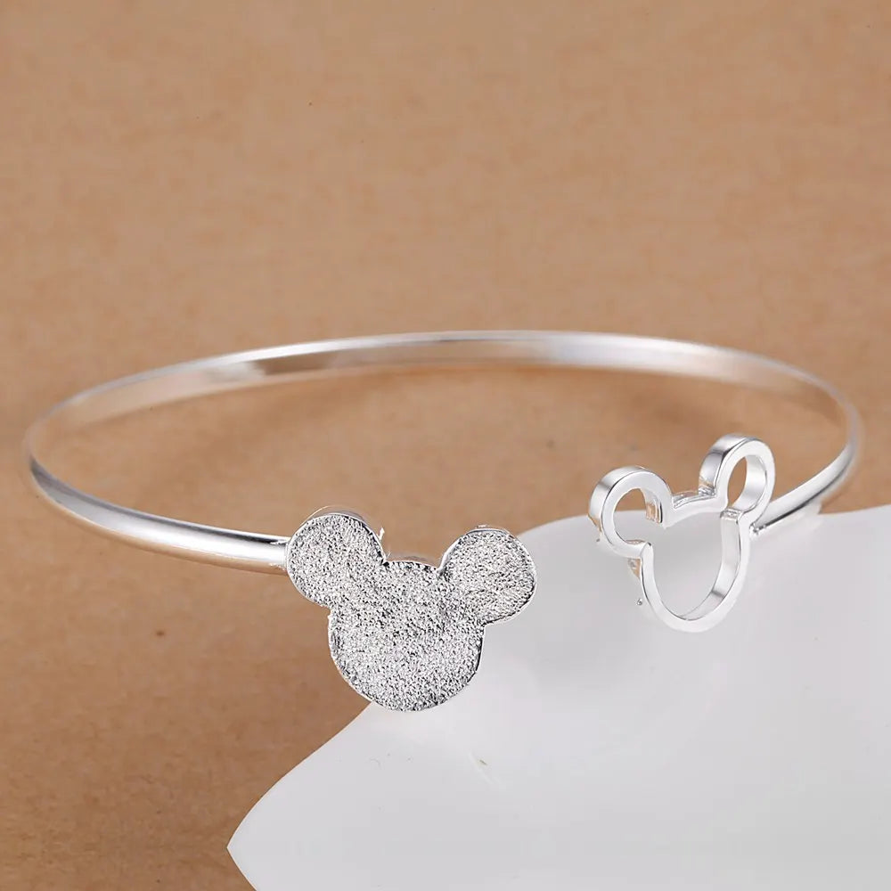Jewelry Set 925 Sterling Silver Cute Mickey Chain Bracelet For Women Gift Trendy Jewelry Silver Bangles
