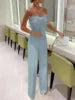 OSM036 Trendy Spring and Summer Jumpsuit Women Feather Bra Sexy White Girls Jumpsuits Elegant Casual Jumpsuits With  Belt