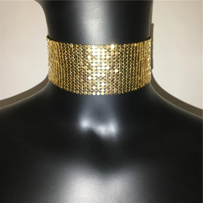 Fashion Metal Sequins Chokers Necklace Jewelry Women Statement Choker Wedding Necklace Jewelry Accessories For A Gift