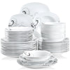 VEWEET ZOEY 48-Piece Black Decals Dinner Combi-Set Porcelain Tableware Set with Bowls Dessert Plates Soup Plate Dinner Plates