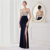 19103# Elegant Annual Sexy Long Korean Velvet Ten Positioning Floral Beads Halter Banquet Evening Dress Fashion
