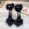 2021 New 4 Color Feather Thick High Heels Platform Sandals Women 14cm 17cm Heels Shoes Female Summer Hair Wedding Pumps Shoes