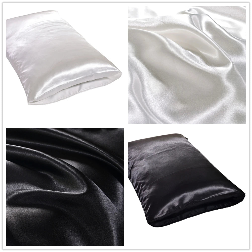 1Pc Queen Satin Silk Pillowcase Pillow Case Cover Home Bedding Smoothy Pillow Rectangle Bedding Pillow