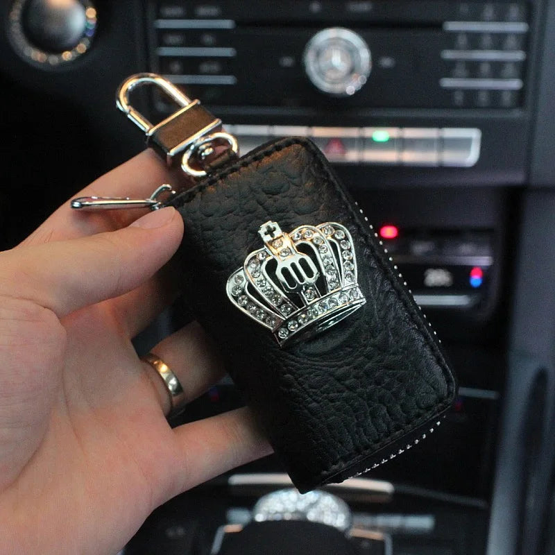 Universal PU Leather Car Steering Wheel Cover Bling Rhinestone Crystal Car Interior Decro with Crystal Crown Accessories Black