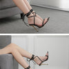Summer 12CM Gladiator Heels Sandals For Women Fashion Pointed Open Toe Lace-Up Stiletto Ladies Strappy Wedding Shoes Black Red