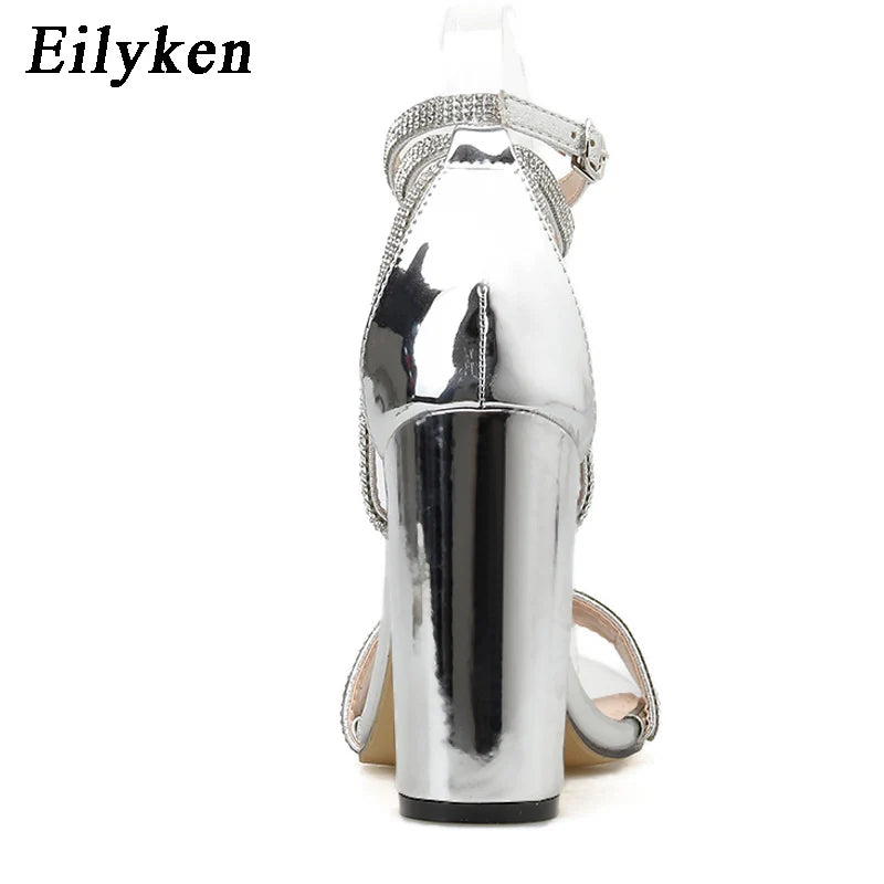Eilyken Sexy Crystal Diamond Woman Sandals Fashion Buckle Strap Banquet Party High Heels Summer Ladies Shoes