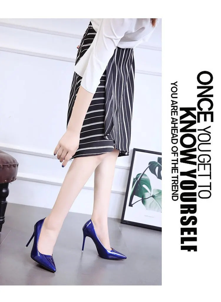 HOT Plus Size 34-44 HOT Women Shoes Pointed Toe Pumps Patent Leather Dress High Heels Boat Shoes Wedding Shoes Zapatos Mujerd76