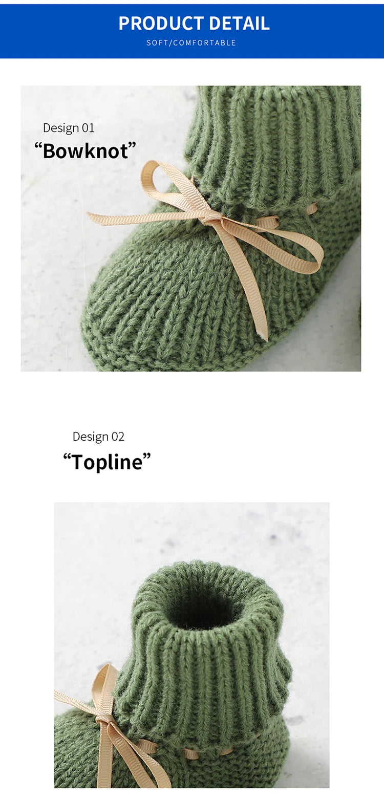 Baby Shoes + Gloves Set Knit Newborn Girls Boys Boots Mitten Fashion Butterfly-knot Toddler Infant Slip-On Bed Shoes Hand Made
