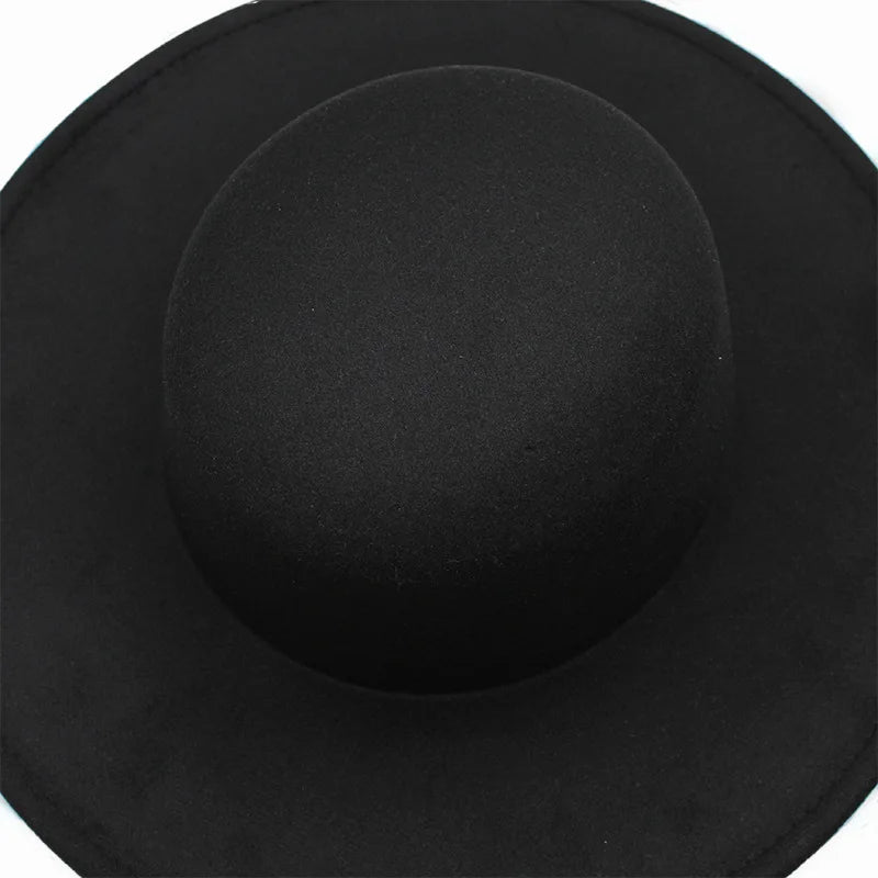 French Style 10CM Wide Brim Derby Top Hat Socialite Wind Hepburn Wind Wool Felt Fedoras Hat Elegant Wedding Dress Hat