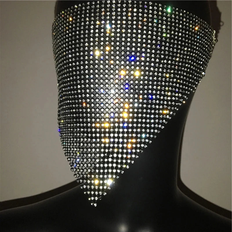 2024 NEW Crystal Masquerade Face Jewelry Women Party Accessories Fashion Fishing Net Metal Rhinestone Sequined Veil Body Jewel
