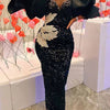 Customized Long Black Dresses Velvet Sequins Embroidered Chest Wrapped Puff Sleeve Dress Classy Ladies Spring Fall Party Celebri