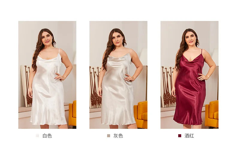 Large size Women's Sleepwears Dress Homewear Solid Thin Satin Nightdress Summer Sleepwear Sexy Plus Size Dresses Nightgown