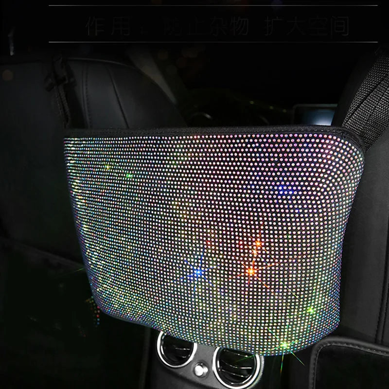 Luxury Diamond Rhinestone Car Storage Bag Organizer Seat Back Holder Multi-Pockets Car Backseat Stowing Tidying for Women