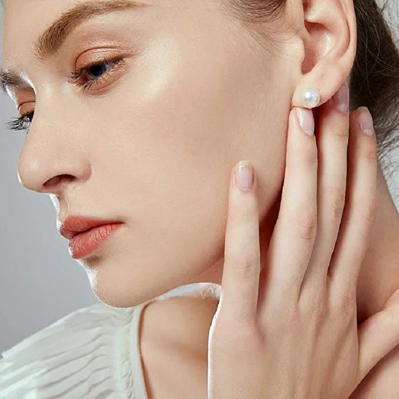 Natural Freshwater Pearl Stud Earrings Real 925 Sterling Sliver Earring Cultured White Pearl for Women Earring Jewelry Wholesale