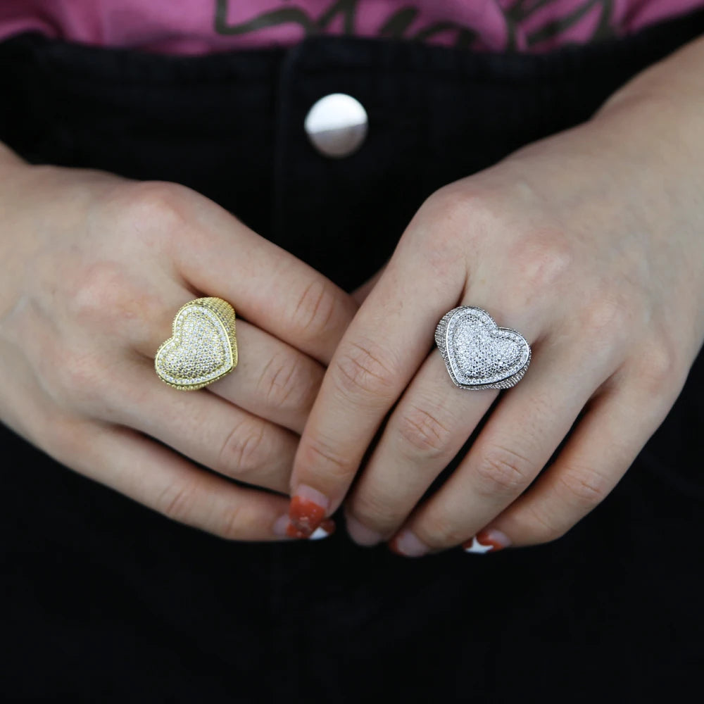 Full Micro Paved CZ Hollow Heart Ring High Quality Iced Out Bling Cubic Zirconia For Women Girlfriend Valentines Finger Jewelry