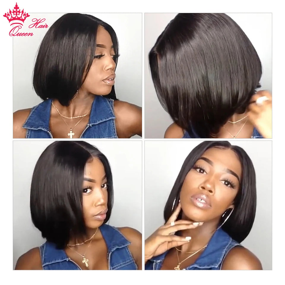 Queen Hair HD Bob Wig Bone Straight HD 4x4 5x5 6x6 Closure Wig HD 13x6 13x4 Full Frontal Bob Wig 100% Raw Human Hair Pre-plucked
