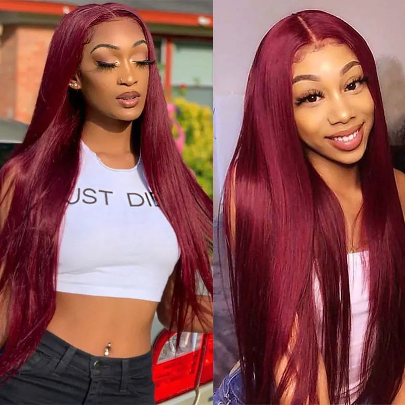 Burgundy Glueless Human Hair Wigs 13x4 Lace Front Wig Pre-Plucked Wear Go Straight Human Hair Lace Frontal Wigs for Black Women