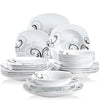 VEWEET ZOEY 48-Piece Black Decals Dinner Combi-Set Porcelain Tableware Set with Bowls Dessert Plates Soup Plate Dinner Plates