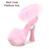 2021 New 4 Color Feather Thick High Heels Platform Sandals Women 14cm 17cm Heels Shoes Female Summer Hair Wedding Pumps Shoes