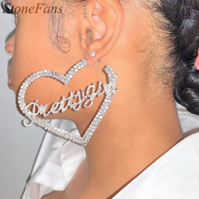 Stonefans Aesthetic Letter Earrings Designer Luxury for Women 2021 Fahsion Jewelry Rhinestone Designer Piercing Heart Earrings