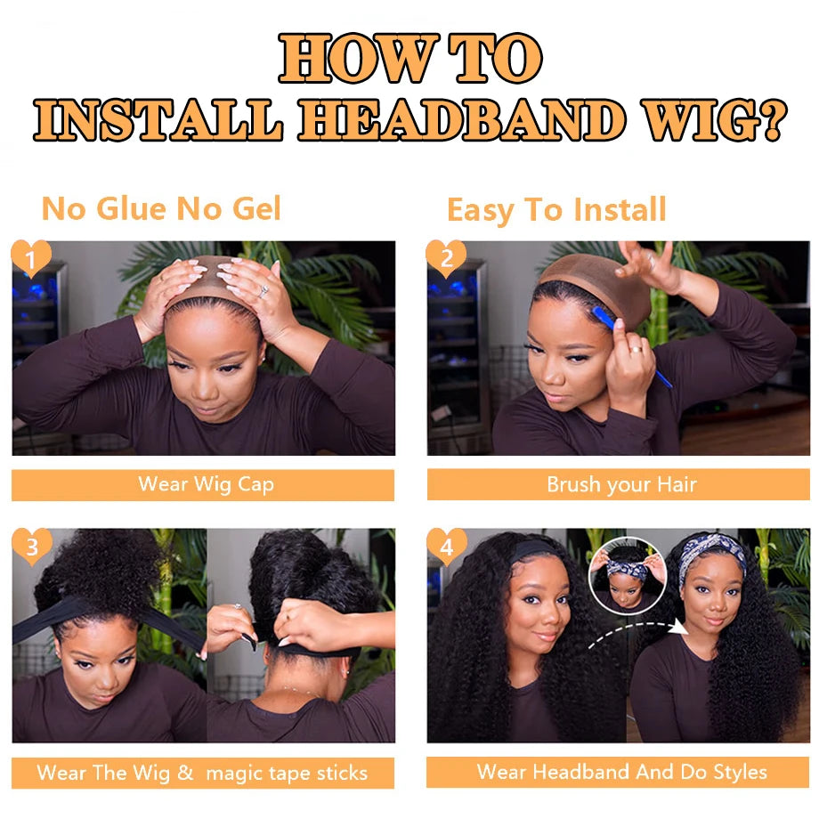 Brazilian Kinky Curly Headband Wig Human Hair 8-30 Inch Remy Kinky Curly Human Hair Wigs For Women 180% Density Full Machine Wig