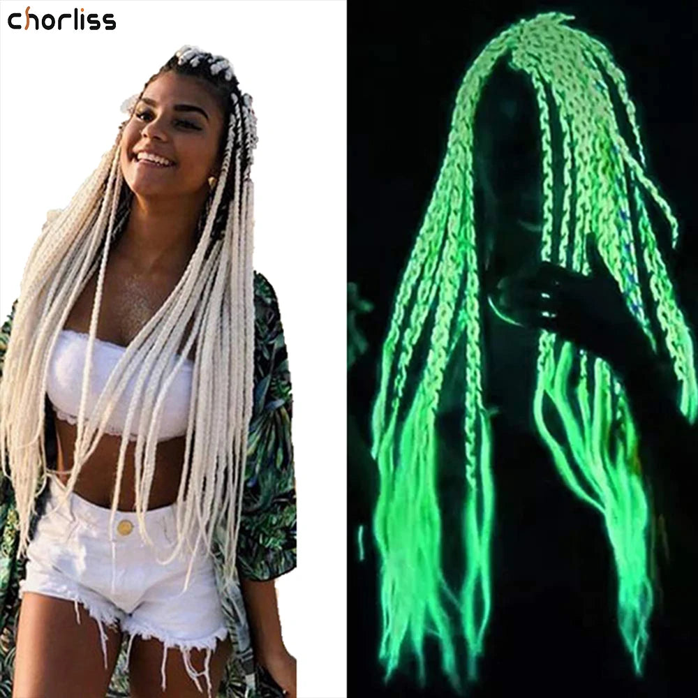 Glowing Synthetic Jumbo Crochet Braids Hair Pure Color Fluorescent Green Shining In Darkness Crochet Braiding Hair Extensions