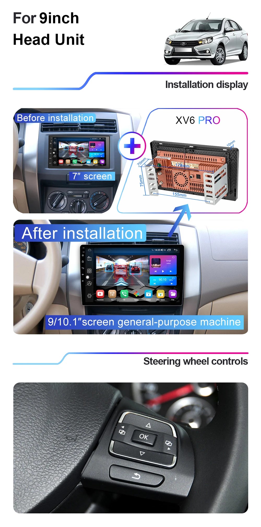 XIMA 7 9 10 inch 4G 8Core 5G WIFI Carplay Android Aauto Car Radio Multimedia Player 2 din stereo Receiver 2DIN GPS dvd Head Unit