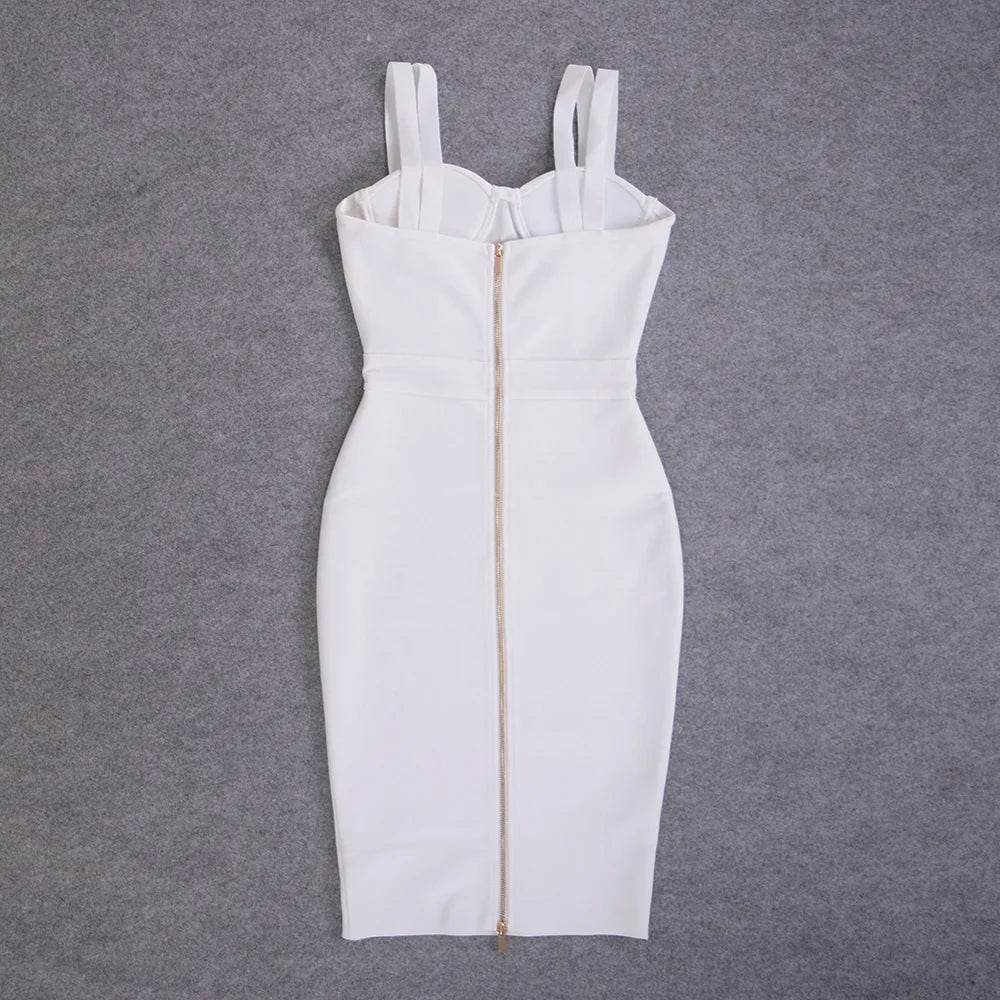 BEAUKEY Summer White Rhinestone Bandage Evening Dress Women Luxury Maxi Spaghetti Strap Red Club Celebrity Evening Party Vestido
