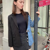 Women Vintage Fashion Blazer Denim Patchwork Jackets 2022 Autumn Winter Irregular Coat Women Long Sleeve Loose Korean Outerwear