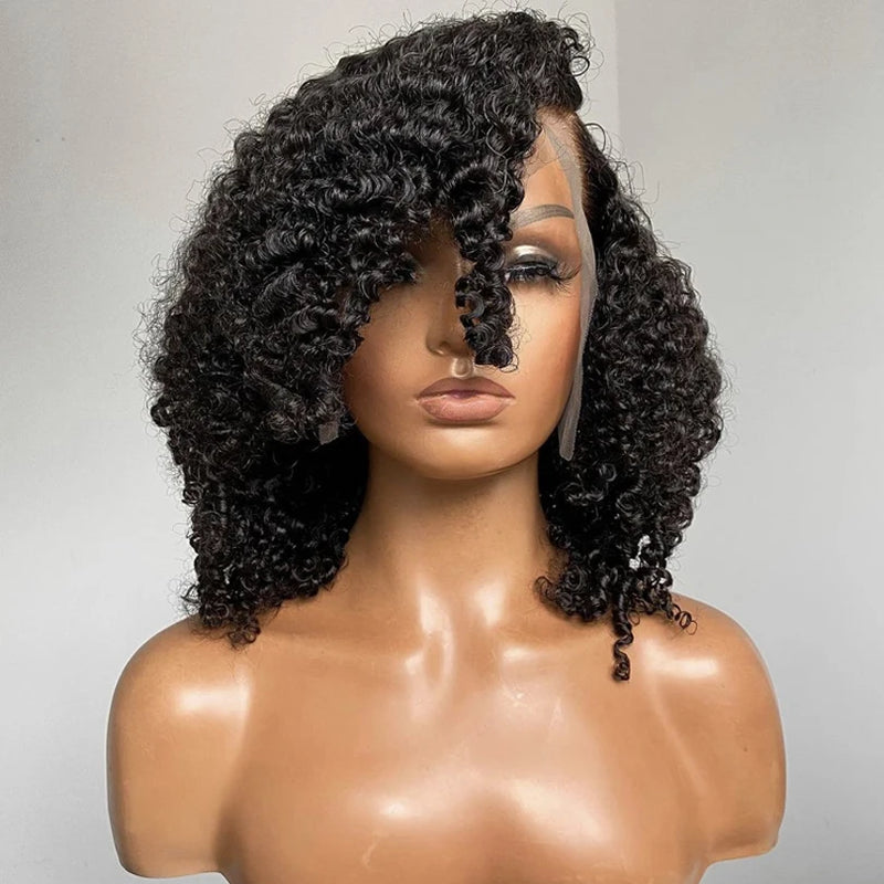 16inch 180% Density Kinky Curly Silk Base Full Lace Wig Peruvian Curly Silk Top Full Lace Human Hair Wigs For Women