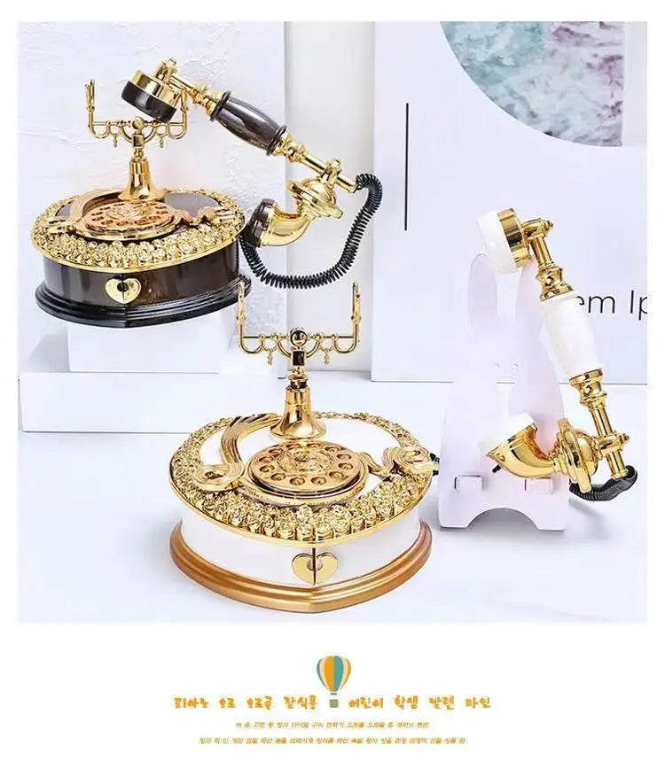 Light Luxury Classic Style Dial Old-fashioned Telephone Music Box Home Desk Porch Home Decoration Living Room Decoration
