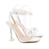 Eilyken New Women Sandals 2025 Summer Sexy Perspex Crystal High Heels Party Wedding Shoes Square Toe Pearls String Bowknot Pumps