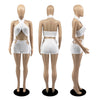 Two Piece Sets for Women Ruched Bandage Criss Cross Solid Women 2024 Spring Backless Club Crop Top and Shorts Matching Set