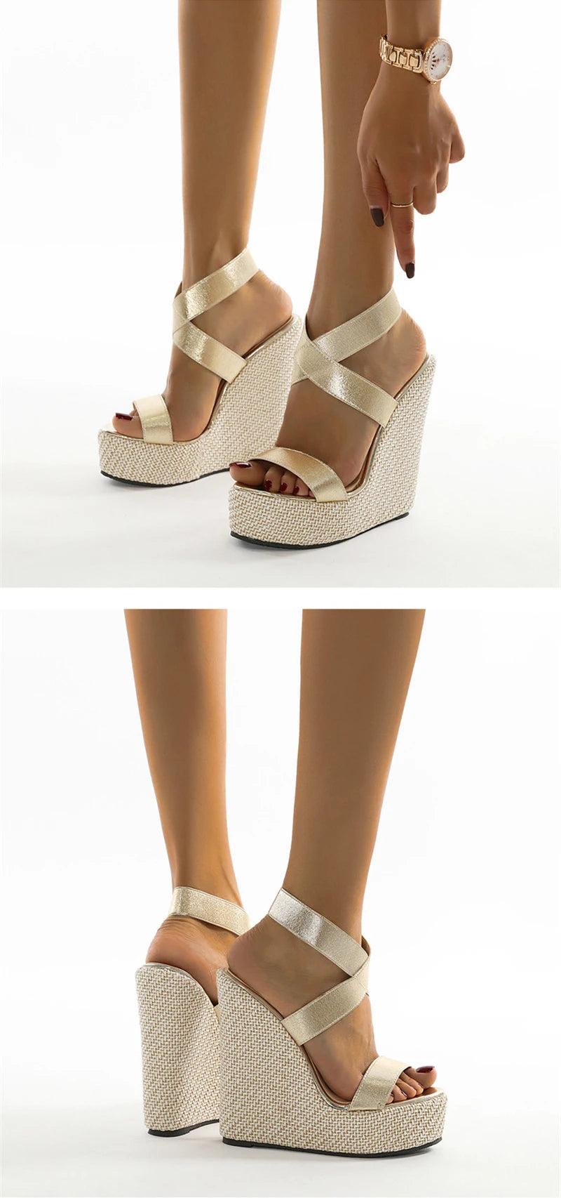 Eilyken Super High Peep Toe Gladiator Wedges Sandals Women Cover Heel Platform Fashion Summer Shoes Size 35-42