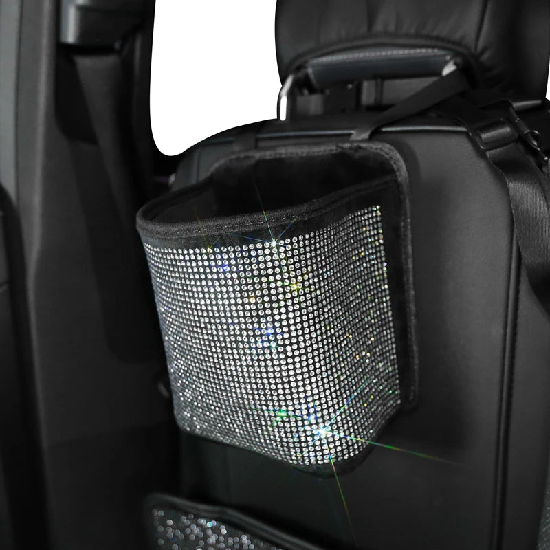 Luxury Diamond Rhinestone Car Storage Bag Organizer Seat Back Holder Multi-Pockets Car Backseat Stowing Tidying for Women