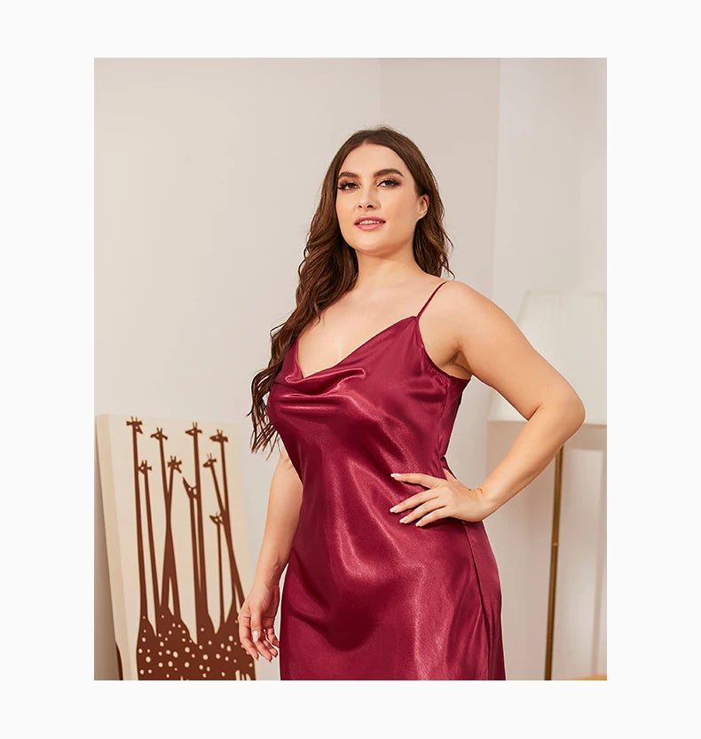 Large size Women's Sleepwears Dress Homewear Solid Thin Satin Nightdress Summer Sleepwear Sexy Plus Size Dresses Nightgown