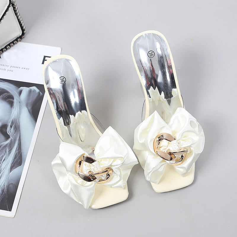 Transparent Slippers For Women 2025 Summer Fashion Pink Butterfly-knot Designer Sandals Clear Heels Size 46 Female Shoes