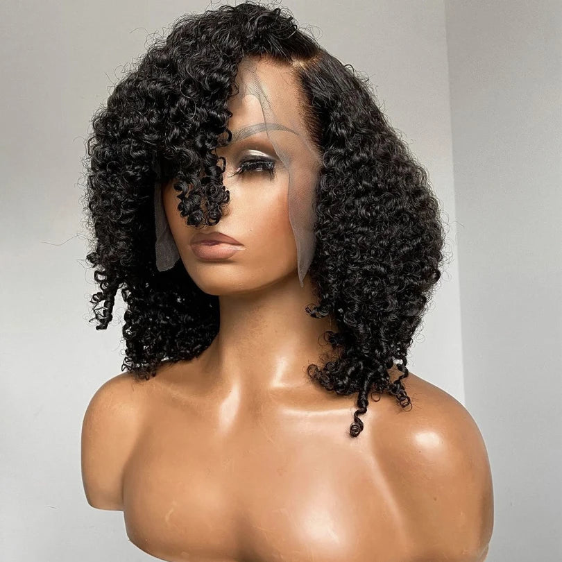 16inch 180% Density Kinky Curly Silk Base Full Lace Wig Peruvian Curly Silk Top Full Lace Human Hair Wigs For Women