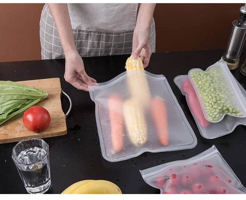 Silicone Food Storage Containers Reusable Food Storage Bags Lunch Bags Stand Up Zip Shut Bag Cup Fresh Food Leakproof Containers