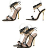 Women's Sandals High Heels 12CM New Chain Ankle Strap Gold White Pointed Toe Female Party Shoes Sandalias de mujer Size 35-42