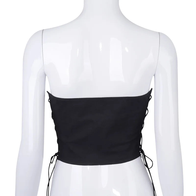 Women's Off Shoulder Strapless Lace Up Bustier Corset, Crop Tops, Black Sleeveless Vest, Cropped Feminino