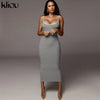 Kliou strap backless sexy bodycon midi long dress new women high waist cotton striped dresses elegant fashion party clothes