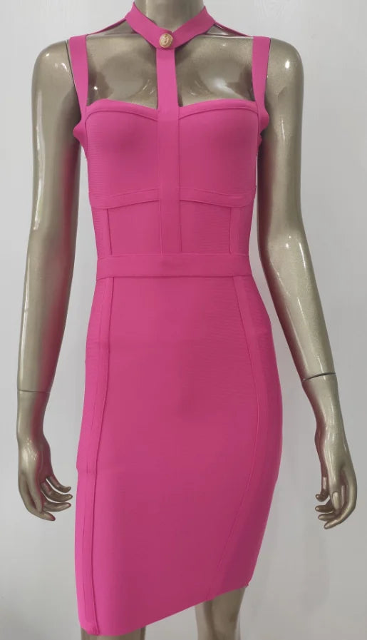 New Arrival Summer Style Sexy Cut Out Button Stretchy Elastic Bandage Dress 2022 Celebrity Designer Evening Party Dress Vestidos