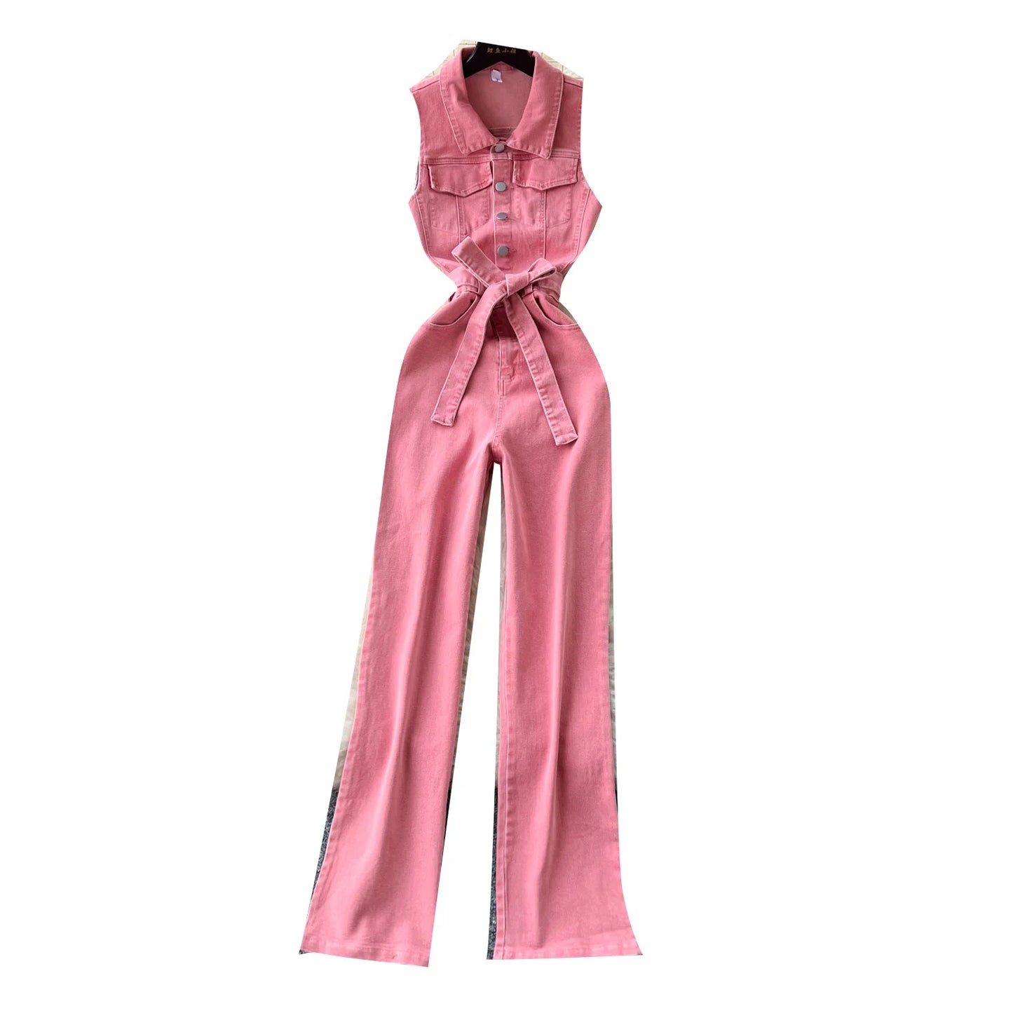 Vintage Turn-down Collar Tunic Slim Jumpsuit for Women High Waist Denim Long Jumpsuit Ladies Retro Overalls Wholesale