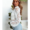 Sexy Long Sleeve White Lace Shirts Women Blouses Casual Crochet Hollow Out Elegant Tops Cropped Turtleneck Blusas 16296