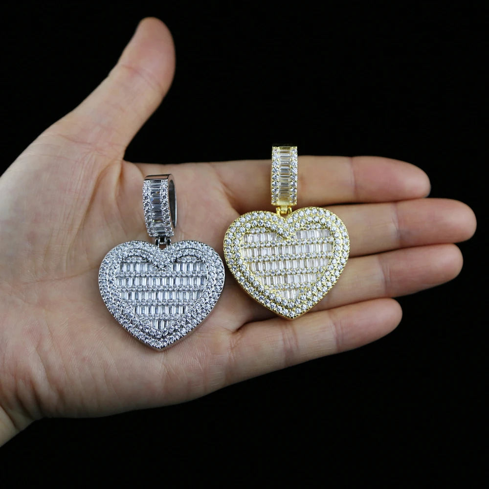 In Stock Iced Out Bling Women Jewelry 5A White Cubic Zirconia Heart Shaped Pendant Necklace With Tennis Box Chain