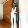 White Belt Jumpsuit Sleeveless Belt Elegant Halter White Jumpsuit Fashion Pants Suit Women