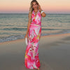 Sylcue Wizard of Oz Elegant Retro Tie-Dyed Fresh Print Deep V-neck Halter Dress Waist-Slimming Long Dress Summer