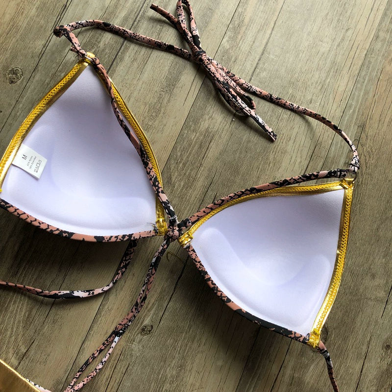 New New Arrival Nylon Triangle Bronzing Patchwork Bikini Lady Sexy Swimwear Swimsuit Export Bikini 8 Colors