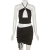Women's Neck Hanging Hollow Strap Short Top Set Sexy Backless Sleeveless Tank Top and Short Skirt Casual Street Wear Club Party